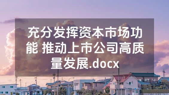 充分发挥资本市场功能 推动上市公司高质量发展.docx