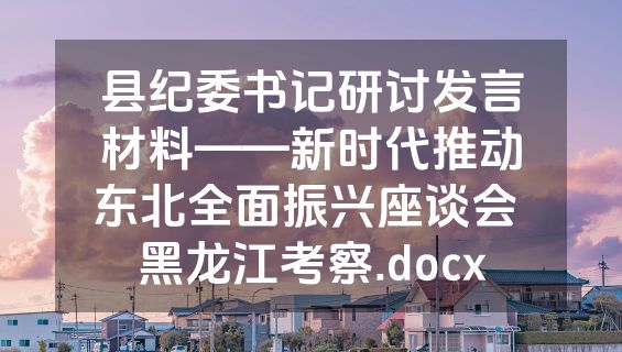 县纪委书记研讨发言材料——新时代推动东北全面振兴座谈会 黑龙江考察.docx