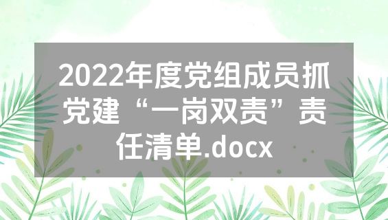 2022年度党组成员抓党建“一岗双责”责任清单.docx