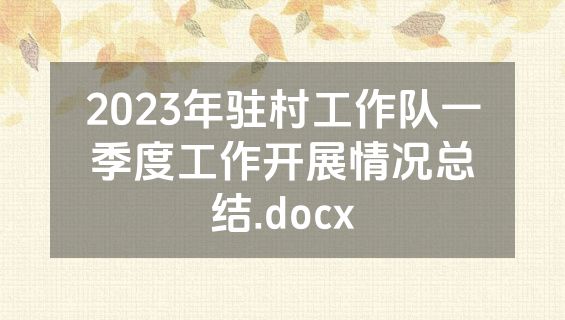 2023年驻村工作队一季度工作开展情况总结.docx
