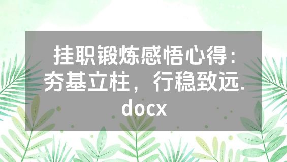 挂职锻炼感悟心得：夯基立柱，行稳致远.docx