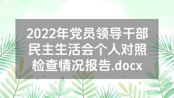 2022年党员领导干部民主生活会个人对照检查情况报告.docx