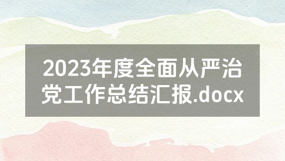2023年度全面从严治党工作总结汇报.docx