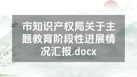 市知识产权局关于主题教育阶段性进展情况汇报.docx