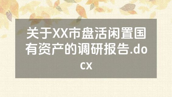关于XX市盘活闲置国有资产的调研报告.docx