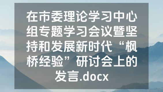 在市委理论学习中心组专题学习会议暨坚持和发展新时代“枫桥经验”研讨会上的发言.docx