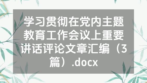 学习贯彻在党内主题教育工作会议上重要讲话评论文章汇编（3篇）.docx