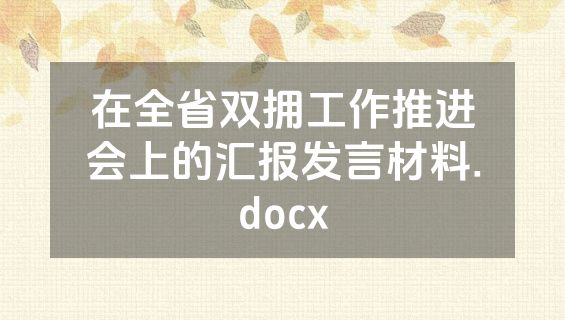 在全省双拥工作推进会上的汇报发言材料.docx