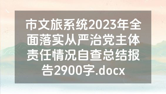 市文旅系统2023年全面落实从严治党主体责任情况自查总结报告2900字.docx