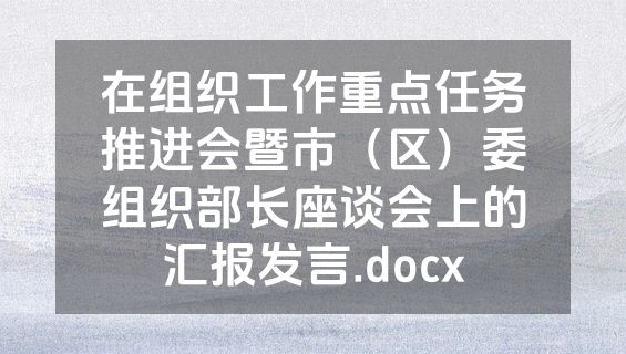 在组织工作重点任务推进会暨市（区）委组织部长座谈会上的汇报发言.docx