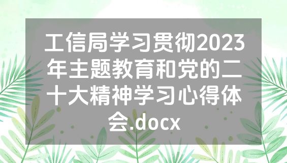 工信局学习贯彻2023年主题教育和党的二十大精神学习心得体会.docx