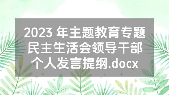2023 年主题教育专题民主生活会领导干部个人发言提纲.docx