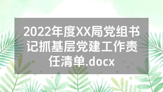 2022年度XX局党组书记抓基层党建工作责任清单.docx