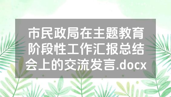 市民政局在主题教育阶段性工作汇报总结会上的交流发言.docx