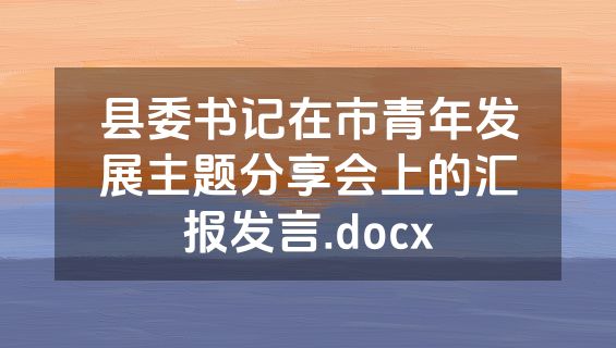 县委书记在市青年发展主题分享会上的汇报发言.docx