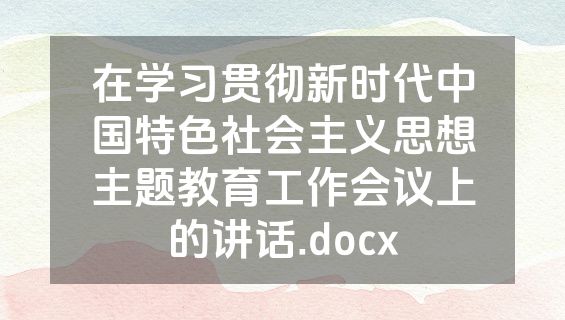在学习贯彻新时代中国特色社会主义思想主题教育工作会议上的讲话.docx