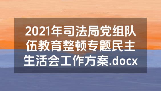 2021年司法局党组队伍教育整顿专题民主生活会工作方案.docx