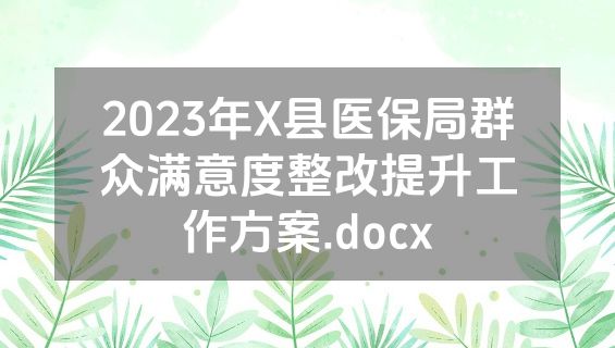 2023年X县医保局群众满意度整改提升工作方案.docx