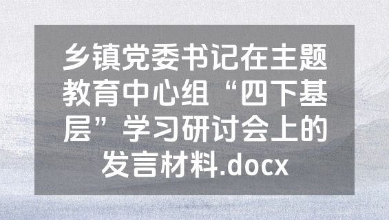 乡镇党委书记在主题教育中心组“四下基层”学习研讨会上的发言材料.docx