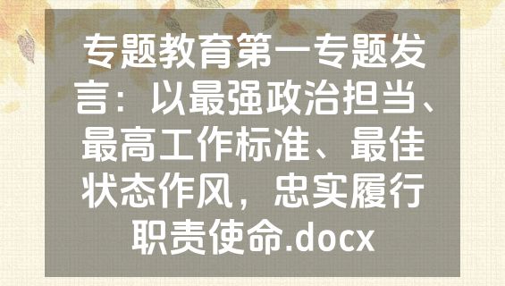 专题教育第一专题发言：以最强政治担当、最高工作标准、最佳状态作风，忠实履行职责使命.docx