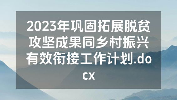 2023年巩固拓展脱贫攻坚成果同乡村振兴有效衔接工作计划.docx