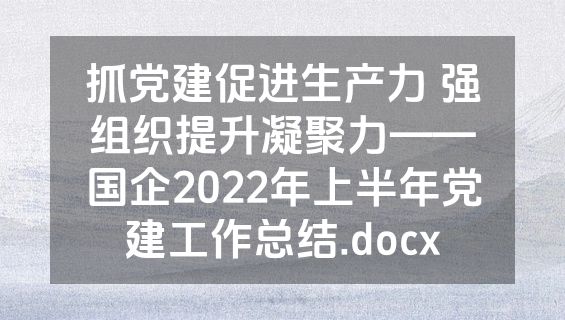抓党建促进生产力 强组织提升凝聚力——国企2022年上半年党建工作总结.docx