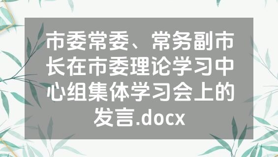 市委常委、常务副市长在市委理论学习中心组集体学习会上的发言.docx