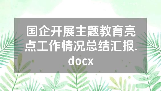 国企开展主题教育亮点工作情况总结汇报.docx