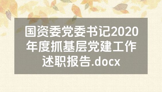 国资委党委书记2020年度抓基层党建工作述职报告.docx