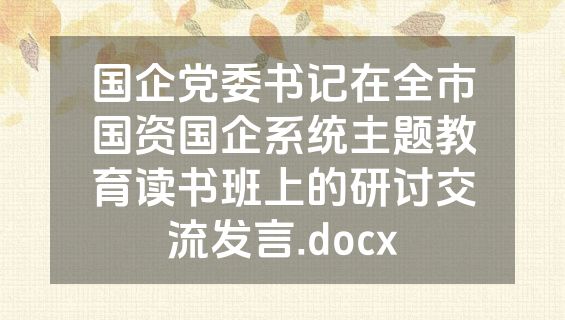 国企党委书记在全市国资国企系统主题教育读书班上的研讨交流发言.docx
