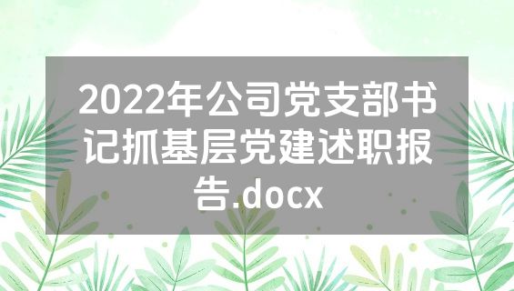 2022年公司党支部书记抓基层党建述职报告.docx