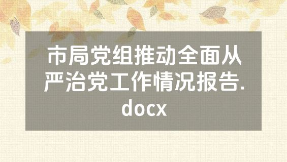 市局党组推动全面从严治党工作情况报告.docx