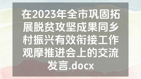 在2023年全市巩固拓展脱贫攻坚成果同乡村振兴有效衔接工作观摩推进会上的交流发言.docx