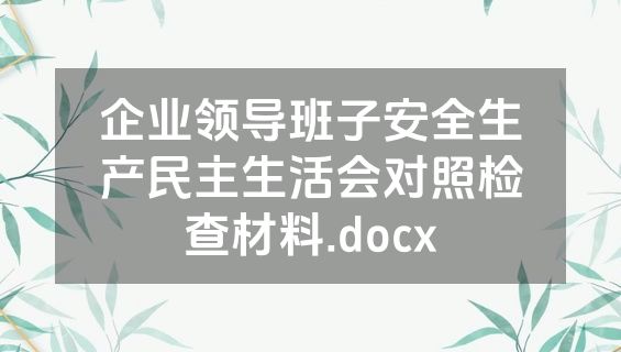 企业领导班子安全生产民主生活会对照检查材料.docx