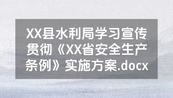 XX县水利局学习宣传贯彻《XX省安全生产条例》实施方案.docx