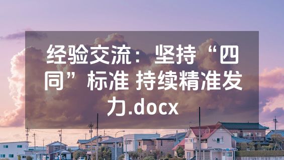 经验交流：坚持“四同”标准 持续精准发力.docx