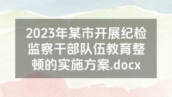 2023年某市开展纪检监察干部队伍教育整顿的实施方案.docx