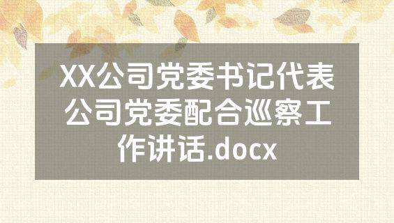 XX公司党委书记代表公司党委配合巡察工作讲话.docx