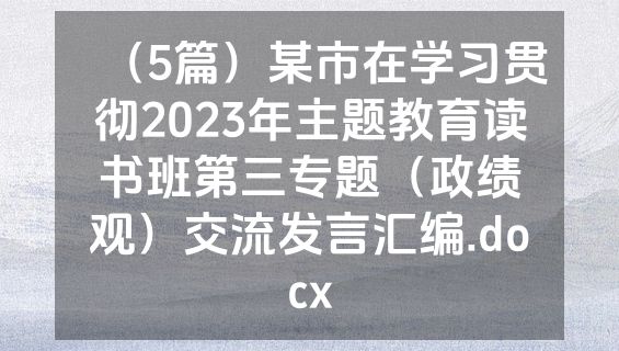 （5篇）某市在学习贯彻2023年主题教育读书班第三专题（政绩观）交流发言汇编.docx