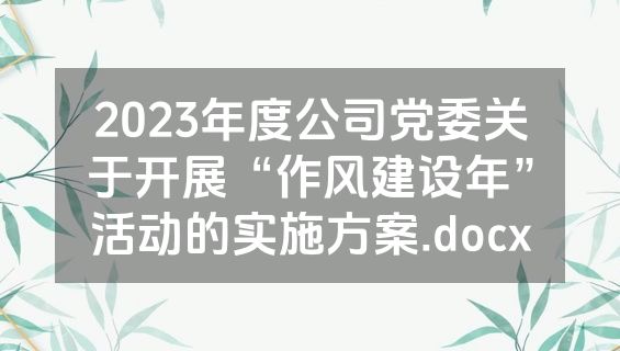 2023年度公司党委关于开展“作风建设年”活动的实施方案.docx