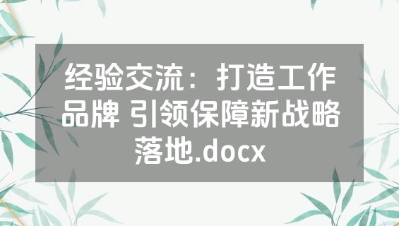 经验交流：打造工作品牌 引领保障新战略落地.docx