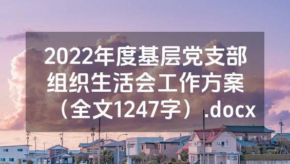 2022年度基层党支部组织生活会工作方案（全文1247字）.docx