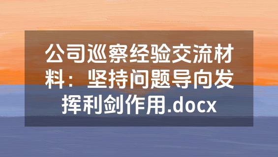 公司巡察经验交流材料：坚持问题导向发挥利剑作用.docx