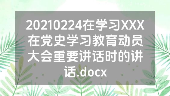 20210224在学习XXX在党史学习教育动员大会重要讲话时的讲话.docx