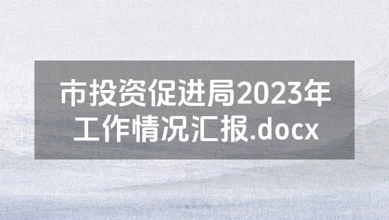 市投资促进局2023年工作情况汇报.docx