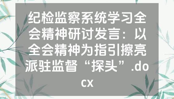纪检监察系统学习全会精神研讨发言：以全会精神为指引擦亮派驻监督“探头”.docx