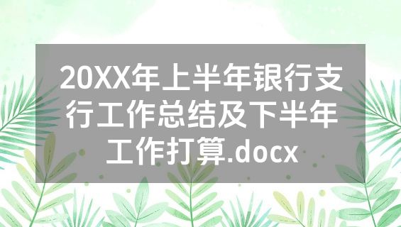 20XX年上半年银行支行工作总结及下半年工作打算.docx