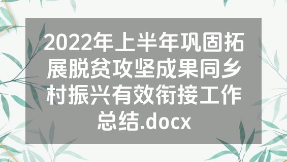 2022年上半年巩固拓展脱贫攻坚成果同乡村振兴有效衔接工作总结.docx