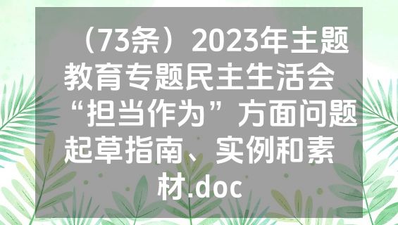 （73条）2023年主题教育专题民主生活会“担当作为”方面问题起草指南、实例和素材.doc