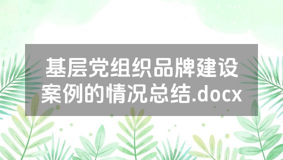 基层党组织品牌建设案例的情况总结.docx